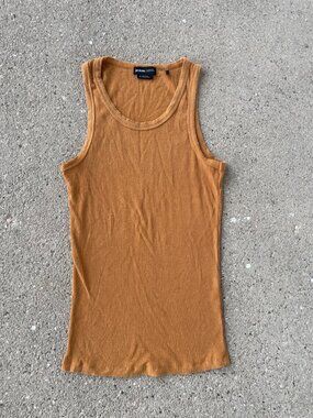 Y2K Prana Tank Top Ribbed Stretchy Soft Mustard Yellow S Yoga Crunchy Gorpcore